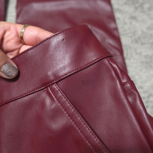 WILD FABLE Faux Leather Burgundy Wine Wide Leg Cargo Pants, Elastic Back Waist - Picture 12 of 16